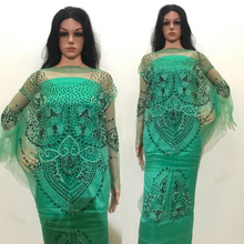 Load image into Gallery viewer, Gloomy Nigerian Green Crystal Stone French Beaded Sleeves Applique Blouse Patch - AB1014
