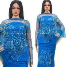 Load image into Gallery viewer, Gloomy Nigerian Green Crystal Stone French Beaded Sleeves Applique Blouse Patch - AB1014
