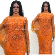 Load image into Gallery viewer, Gloomy Nigerian Green Crystal Stone French Beaded Sleeves Applique Blouse Patch - AB1014
