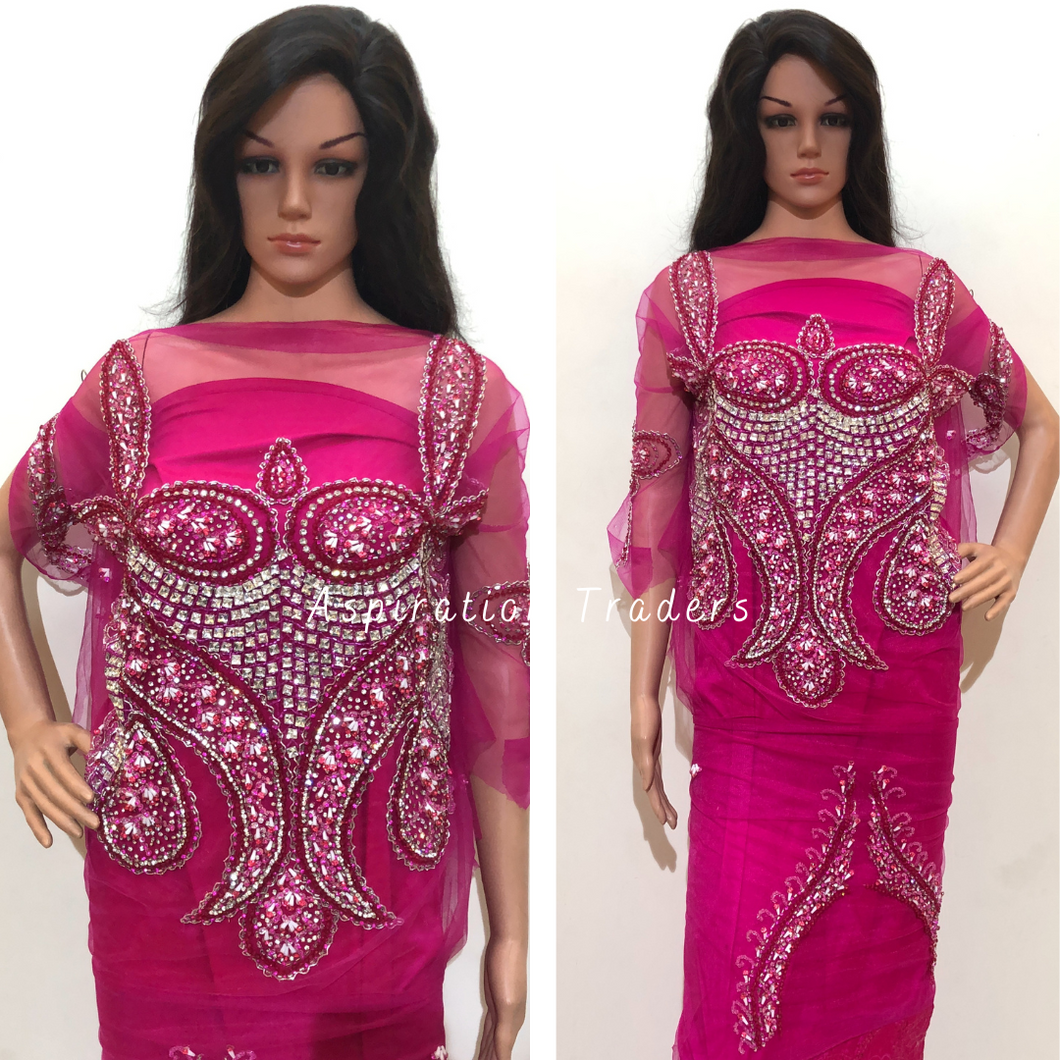 Gloomy Pink With Heavy Rhinestone Work Designer Blouse Patch - AB1003