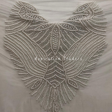 Load image into Gallery viewer, Trendy Grey Pearl Beaded Front Back work Applique Blouse Patch - AB1019
