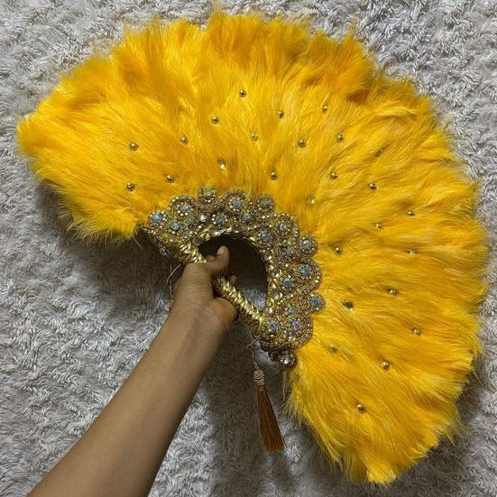 Clutch Semi-Circle Feather Traditional sold African Wedding Bridal Hand Fan, Nigerian Wedding Hand fan(Available in Different Colours)