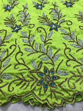 Load image into Gallery viewer, Lemon Green Applique Designer material fabric - AP042
