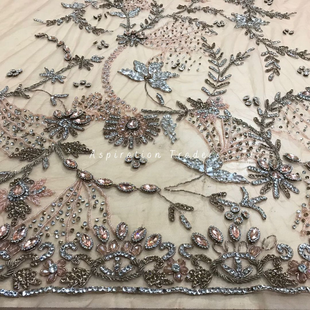 Exquisite nude coloured Crystal stone Work  Applique Design - AP046