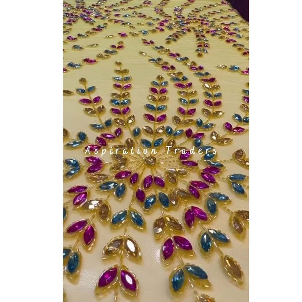 Glamorous Gold Designer Crystal Stone work Applique Design - AP061