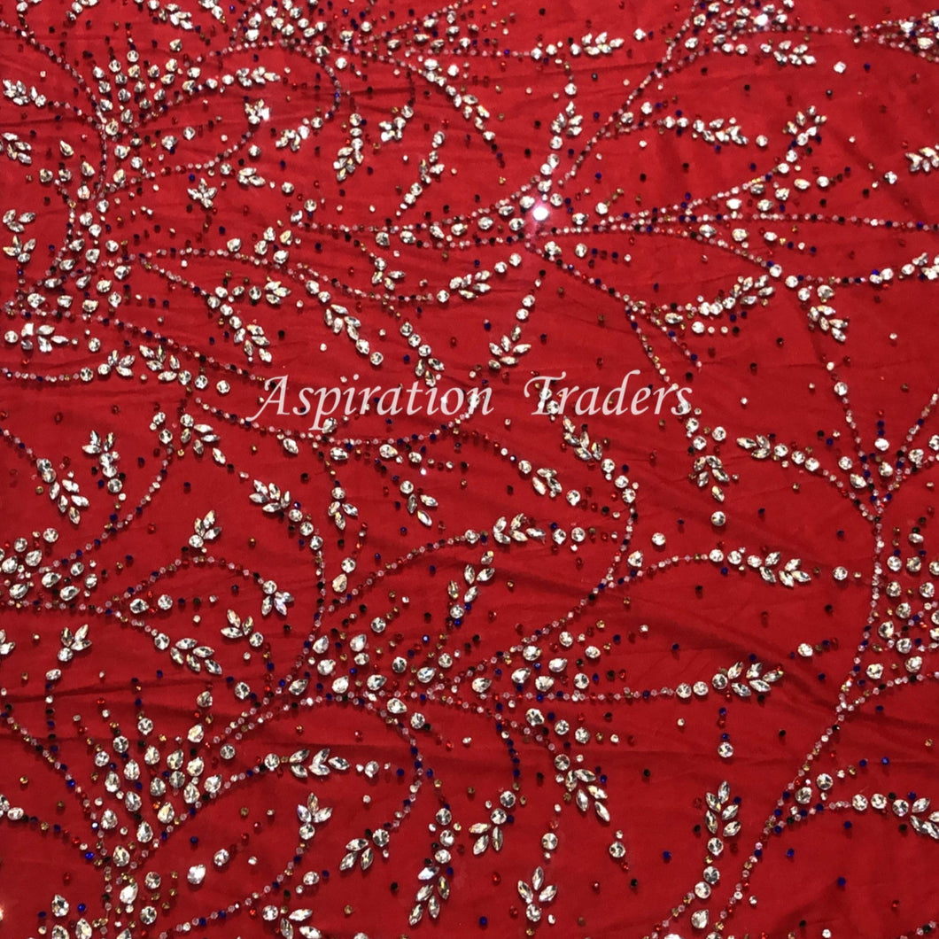 Bold Red Applique With Unique Crystal Work Designer Set AP078