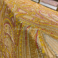 Load image into Gallery viewer, Neutral Beige with Heavy Multi Color Stone Beaded  Designer Applique Set - AP111
