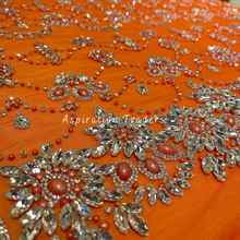 Load image into Gallery viewer, Flaming Orange with Crystal Stone  Beaded  Designer Applique Set - AP112
