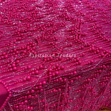 Load image into Gallery viewer, Stunning Pink Pearl &amp; Bling  Beaded  Fringes Worked Designer Applique Set - AP113
