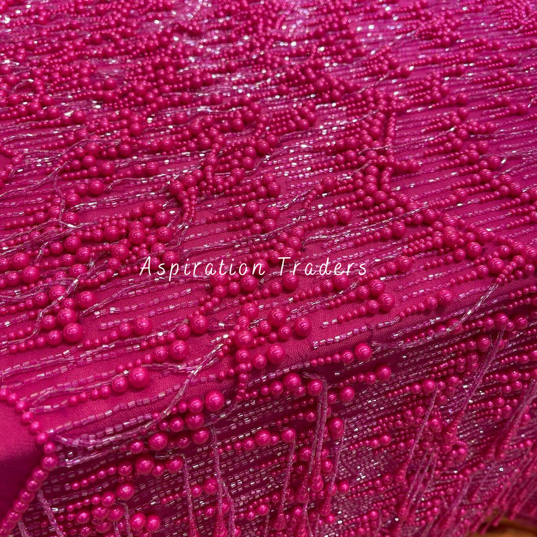 Stunning Pink Pearl & Bling  Beaded  Fringes Worked Designer Applique Set - AP113