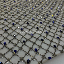 Load image into Gallery viewer, Elegant Grey Classic Bling Beaded with Royal Blue Rhinestone work Designer Applique Set - AP114
