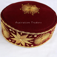 Load image into Gallery viewer, Maroon Igbo Cultural African Attire  Ozo Velvet Fabric Cap - AWC008
