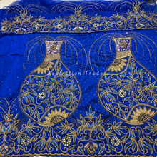 Load image into Gallery viewer, Fiery Royal Blue Heavy Gold Crystal Stone Beaded George Wrapper Set - HBDG182
