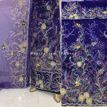 Load image into Gallery viewer, Royal Purple colored Heavy Beaded Designer Net George Wrapper set  - NLDG208
