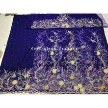 Load image into Gallery viewer, Royal Purple colored Heavy Beaded Designer Net George Wrapper set  - NLDG208
