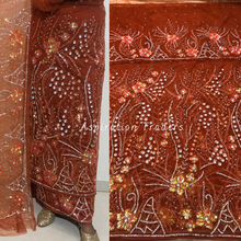 Load image into Gallery viewer, Saffron Burnt Orange Classic Sequin Flower Work With Stone Beaded George Wrapper Set- NLDG254
