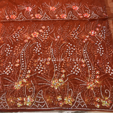 Load image into Gallery viewer, Saffron Burnt Orange Classic Sequin Flower Work With Stone Beaded George Wrapper Set- NLDG254
