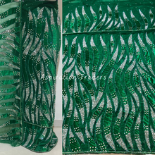 Load image into Gallery viewer, Glossy Green With Velvet Patch Bling Beaded Work George Wrapper Set- NLDG266
