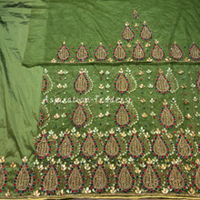 Load image into Gallery viewer, Rustic Olive Green Crystal Beaded With Fringes Work George Wrapper Set- NLDG268
