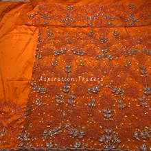 Load image into Gallery viewer, Impressive Orange Bling work stone beaded Rose Designer George Wrapper Set - NLDG273
