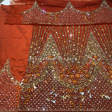 Load image into Gallery viewer, Stunning Burnt Orange Heavy Crystal Stone Beaded with Fringes work George Wrapper Set - NLDG274
