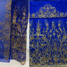 Load image into Gallery viewer, Bold Royal Blue Crystal Stone Beaded Net Lace George Wrapper Set - NLDG277
