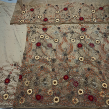 Load image into Gallery viewer, Stunning Gold French Beaded With Flower Work Designer George Wrapper Set - NLDG280
