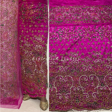 Load image into Gallery viewer, Festive Fuschia Pink With Heavy Multi Colour crystal Stone Beaded Designer George Wrapper Set - NLDG281
