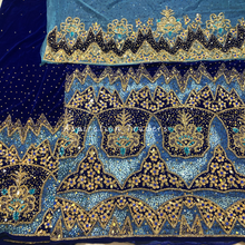 Load image into Gallery viewer, Eye Catching Royal Blue Heavy Crystal Stone Beaded With Net Patch Velvet Fabric George Wrapper Set- VG068
