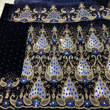 Load image into Gallery viewer, Rich Navy Blue Sequined Work Multi coloured Crystal Stone Beaded Velvet George Wrapper Set - VG069
