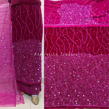 Load image into Gallery viewer, Graceful Fuchsia Pink Velvet Fabric with French Beaded George Wrapper Set - VG079
