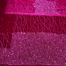 Load image into Gallery viewer, Graceful Fuchsia Pink Velvet Fabric with French Beaded George Wrapper Set - VG079
