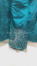 Load and play video in Gallery viewer, Enhancing Teal Green Handcrafted Crystal Shiny Stone Beaded Net Lace George Wrapper Set - NLDG262
