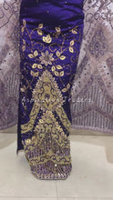 Load and play video in Gallery viewer, Refined Purple Heavily Multi Stone Beaded Gold Flower Work George Wrapper Set with Blouse  - NLDG261
