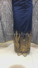 Load and play video in Gallery viewer, Admiral Navy Blue Heavy Shiny Gold Beaded Designer George Wrapper Set- NLDG255
